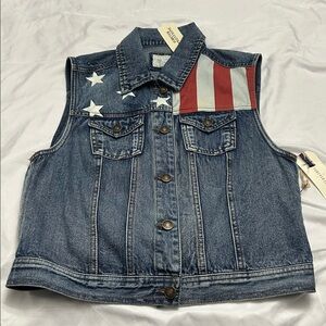 Forever 21 Blue Denim Vest with Flag Accents